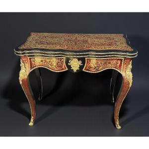 Game Table / Console In Boulle Marquetry Decorated With Gilt Bronze / Napoleon III