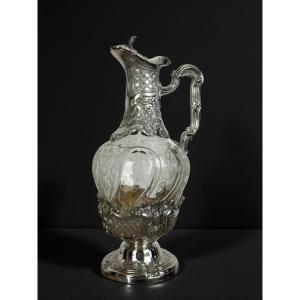 Solid Silver And Crystal Ewer / Carafe 1880 Master Silversmith édouard Ernie