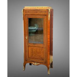 Small Marquetry Display Cabinet Decorated With Bronze From The 19th Century In The Louis XV Style