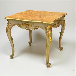 19th Century Italian Center Table In The Louis XV Style, Painted And Gilded Wood