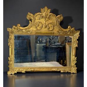 Rectangular Mirror In Gilded And Carved Wood With A Floral Decoration In The Louis XV Style