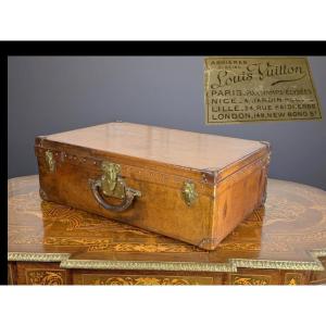 Alzer 1923 Vintage Monogrammed Louis Vuitton Suitcase In Gold Cowhide Leather