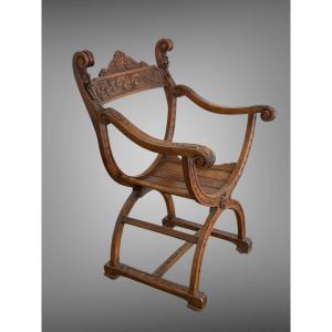 "dagobert" Armchair In Carved Walnut, Neo-gothic Style