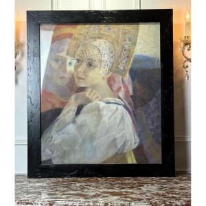 Russian Painting / Pastel On Paper By Gueorgui Chichkine 1948 "russian Dreams"