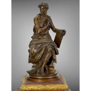 19th Century Bronze With Brown Patina, "allegorical Figure" On A Wooden Base