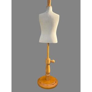 1950s Child Mannequin Made Of Wood And Fabric, Height Adjustable