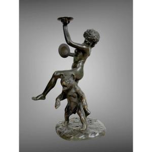 Antique Bronze Signed By Charles Paillet (1871-1937) "the Baccana And Her Bear"