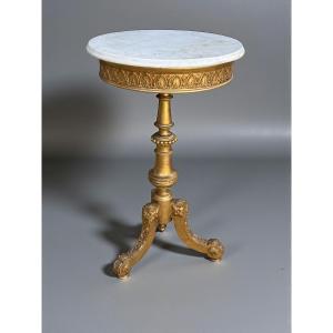 19th-century Gilded And Carved Wooden Side Table With White Marble Top