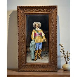 19th Century Painting On Porcelain Signed E. Bianchini / G. Bertini "a Musketeer"