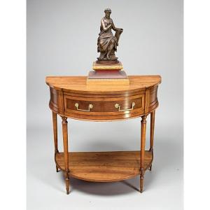 Antique Half-moon Walnut Console Table In The Louis XVI Style, Mid-19th Century