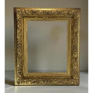 Richly Carved 19th-century Frame In Wood And Gilded Stucco For Painting, 43 Cm X 34 Cm