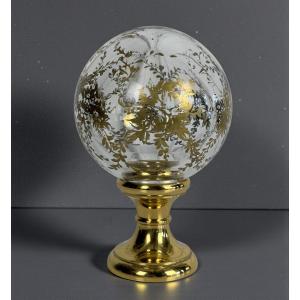 Hand-blown Crystal Stair Ball Decorated With Gold Leaf On A Base