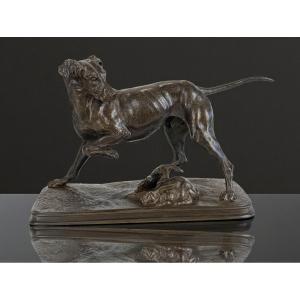 19th Century Bronze Sculpture By Ferdinand Pautrot Depicting A Hunting Dog At Rest