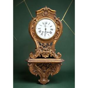 Louis XV Style Gilt Wood Clock And Console "planchon Movement"