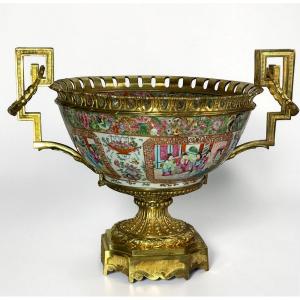China / Canton Porcelain Cup With Gilt Bronze Mill Circa 1880