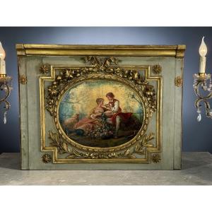 Louis XVI Wood Framing From The 19th Century, Decorated With A Painting Of A Romantic Scene