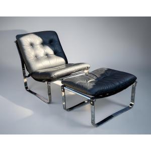 Leather Chair And Ottoman By Ico Parisi For Mim Roma, Italy, 1960s