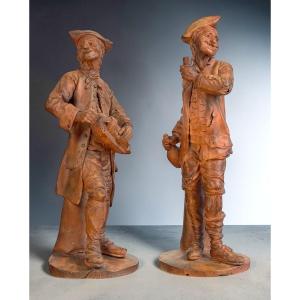 Pair Of 18th Century Terracotta Figures Signed "holain 1761" French School
