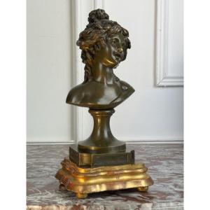 Bronze Bust Of A Young Woman With A Green Patina, Signed "clodion 1738 - 1814"