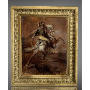 Painting / Oil On Panel From The 19th Century Depicting A Napoleonic Rider