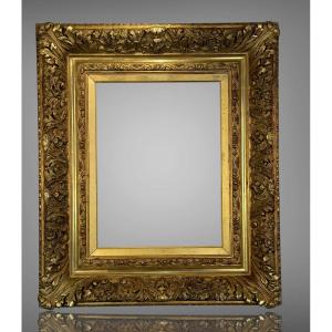 Richly Sculptured 19th Century Frame In Wood And Gilded Stuc For Painting 47 Cm X 36 Cm