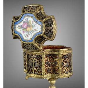 Napoleon III Openwork Gilt Bronze / Silver Case With Sèvres Plate
