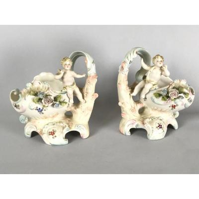 Pair Of Empty Pockets A Putti Decor From Nineteenth Porcelain