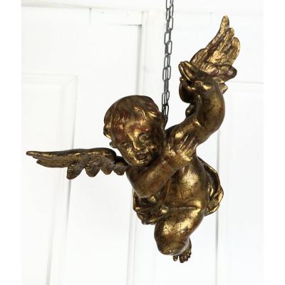 Patinated Terracotta Cherub With Gold Leaf To Hang From The Years 20