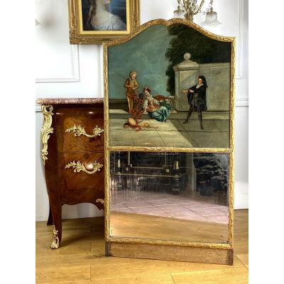 18th Century Trumeau With A Painting Of An Animated Scene And Its Mercury Ice Cream