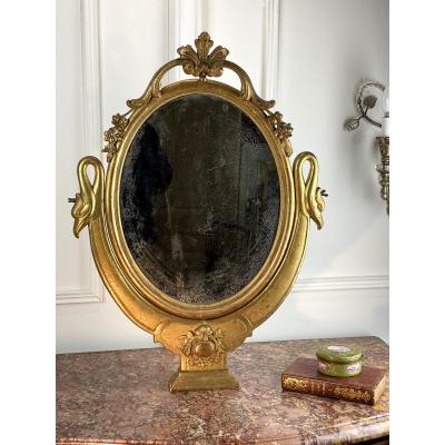 Antique Swivel Dressing Mirror In Golden Wood Louis XV Style / XIXth Century