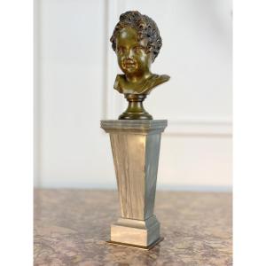 Bust Of Child In Bronze On A 19th Century Marble Column Of 28 Cm High