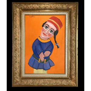Painting / Oil On Canvas "the Puppet" Well Framed Signed "roger Grass"