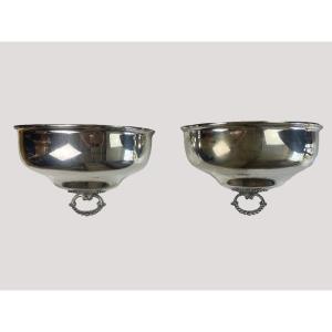 Pair Of Sconces In Silver Metal Representing Restaurant Bells