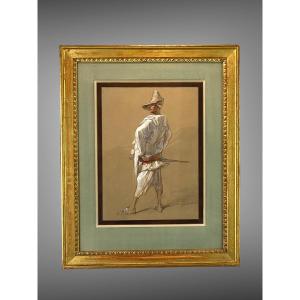 Paul Gavarni 1804/1866 Watercolor Drawing Under Glass