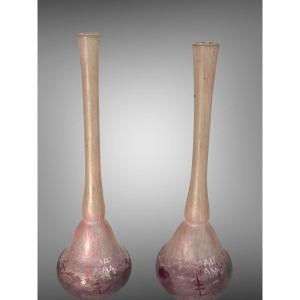 Pair Of "daum Nancy" Vases In Glass Pate, Art Deco Period