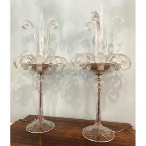 Murano, Rare Pair Of Glass Girandoles
