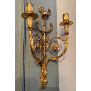 Pair Of Ormolu Directoire Wall Lights With Caduceus And The Winged Petasos Of  The God Mercury