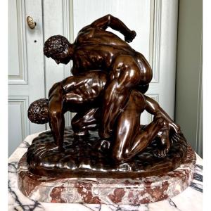 The Wrestlers, Bronze After The Antique, Collas Reduction Stamp, 19th Century