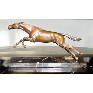 Max Le Verrier, Art Deco Bronze Of A Galloping Horse, Ca. 1925