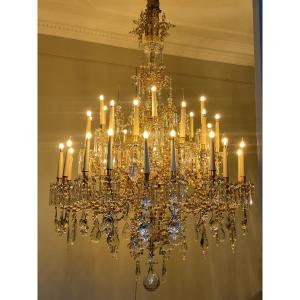 Lobmeyr, Large Gilt Bronze And Crystal Chandelier, Napoleon III Period