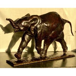 Albéric Collin, Young African Baby Elephant Running, Ca. 1920. Bronze Animalier