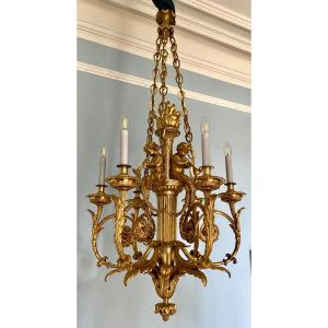 After Gouthière, Arabesque With Music Making Children, Louis XVI-style Gilded Bronze Chandelier