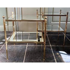 Bronze Side Tables With Mirrored Tops, Attributed To Maison Jansen
