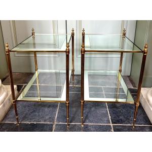 Bronze Side Tables With Mirrored Tops, Attributed To Maison Jansen