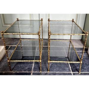 Maison Baguès, Pair Of Gilt Bronze Faux Bamboo Side Tables