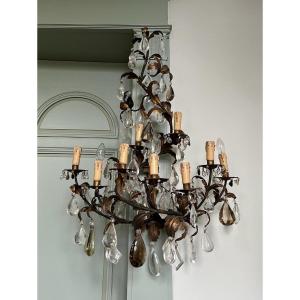 Paire D’appliques En Fer Forgé, Cristal De Roche Et Quartz Fumé