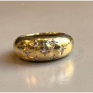 Gold And Diamond Band Ring. 20th Century