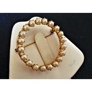 12k Gold Brooch With White Pearl Crowns - 1950s - 20th Century