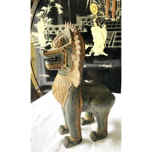 Thailand - Fo Dog - "singha" In Bronze With Green And Golden Patina - XX°