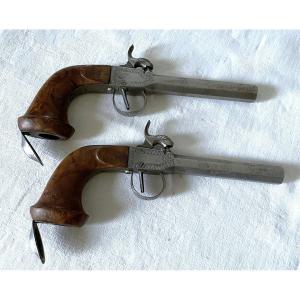 Pair Of Scottish-style Pistols - Marks "b & C" - Percussion - 19th Century